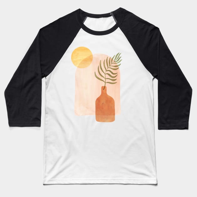 Boho vase and palm leaf Baseball T-Shirt by WhalesWay